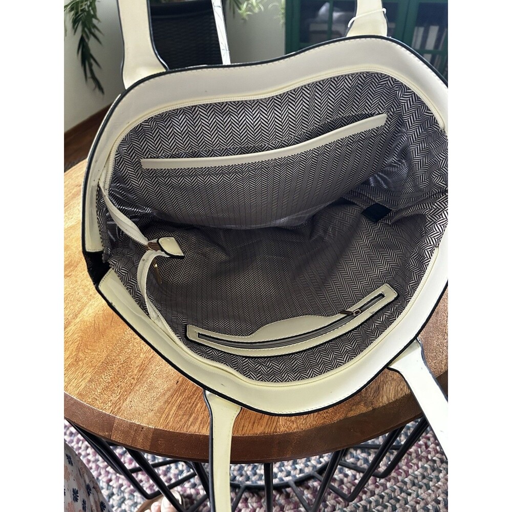 Isabelle Ivory Geometric Tile Handbag Handle Tote Multi Pocket Top Zip New - Picture 3 of 12